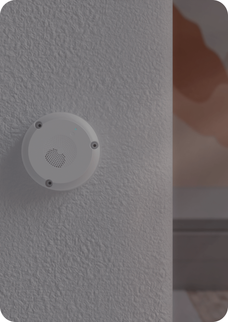 Rhombus Iot Sensor A100 Audio Gateway installed on a wall to detect unwanted visitors and protect property effectively.