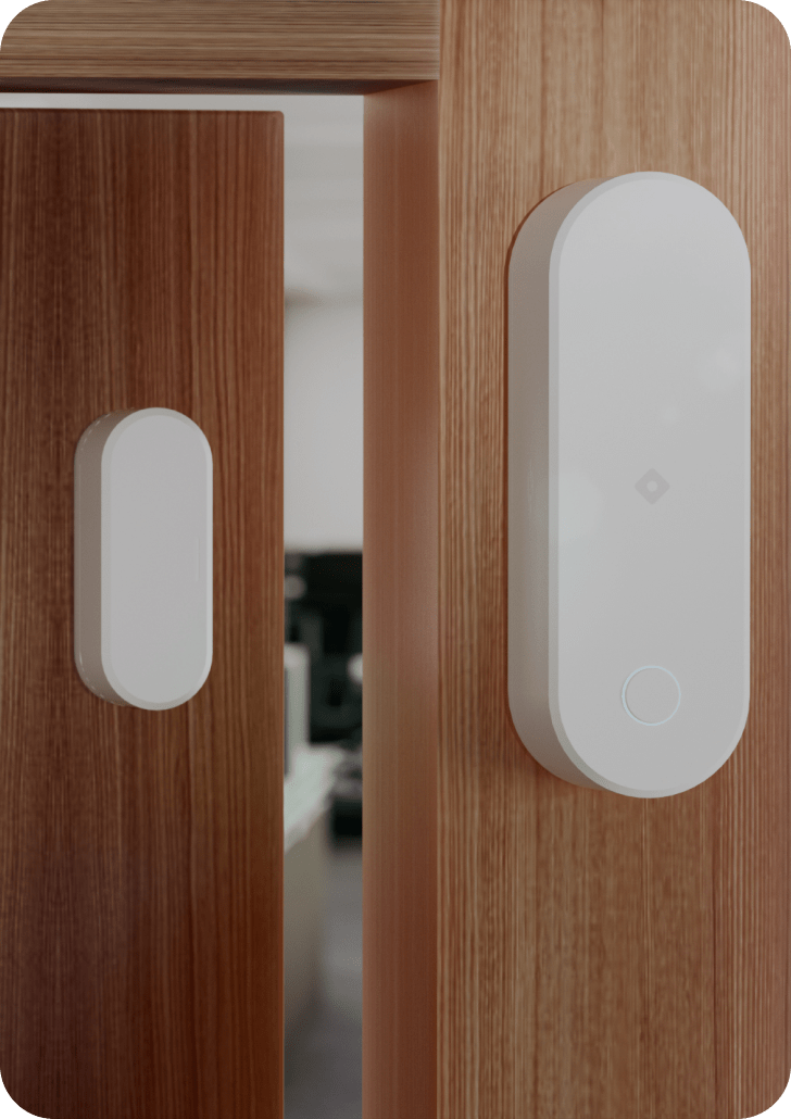 Rhombus IoT sensor D20 Door installed, enhancing security by integrating with smart devices for real-time monitoring and alerts.