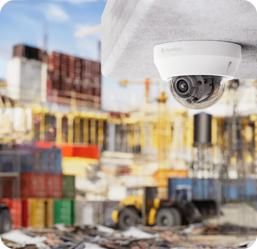 A dome camera installed on a construction site offers flexible security solutions that can be adapted to any location. This outdoor dome security camera is designed for easy relocation, ensuring comprehensive coverage as the project evolves. Equipped with night vision capabilities, it provides 24/7 surveillance, effectively deterring theft and vandalism. 