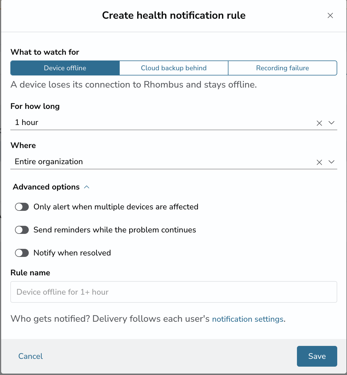 Health Notifications - Console view