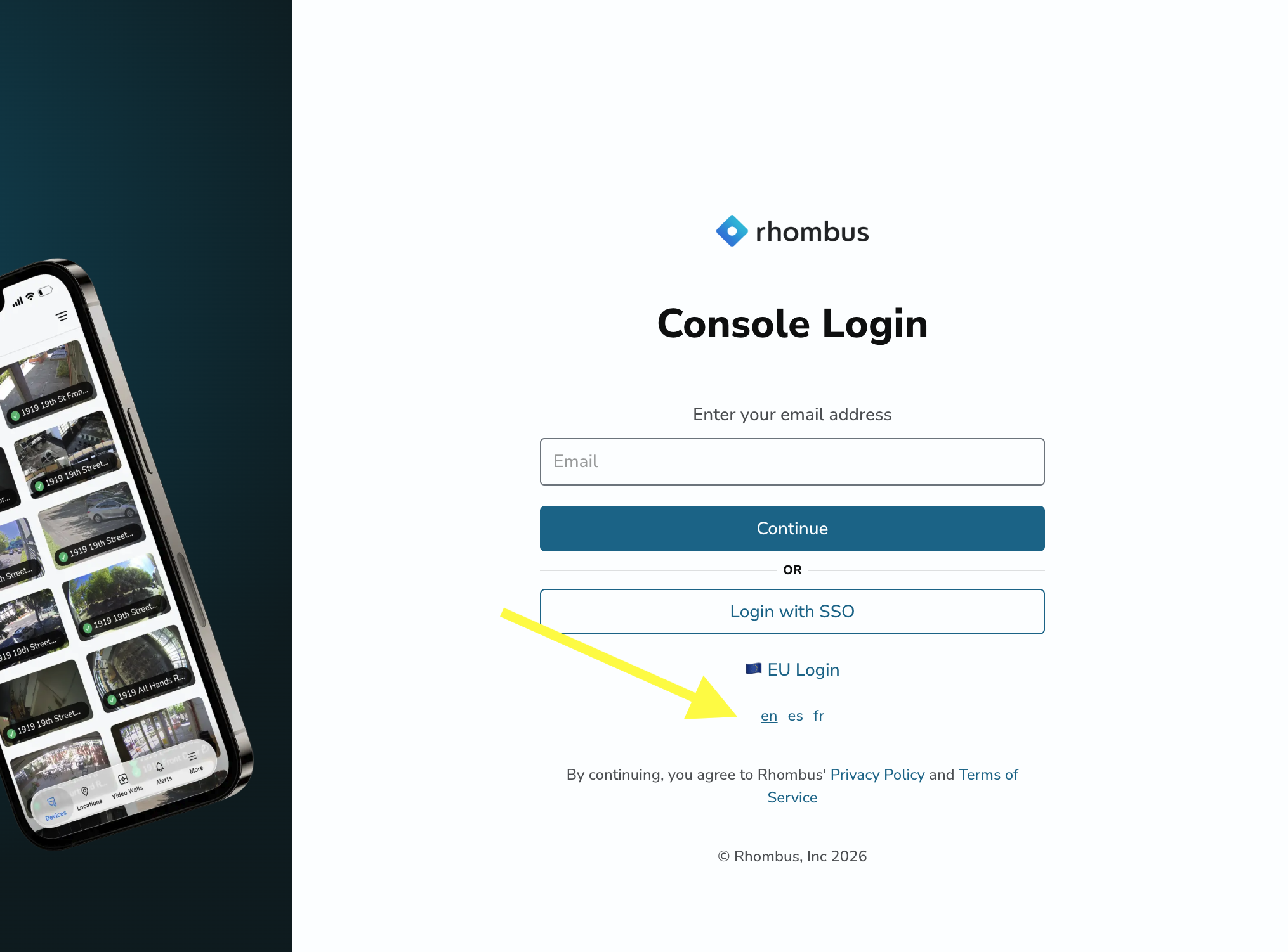 Select a language at log in