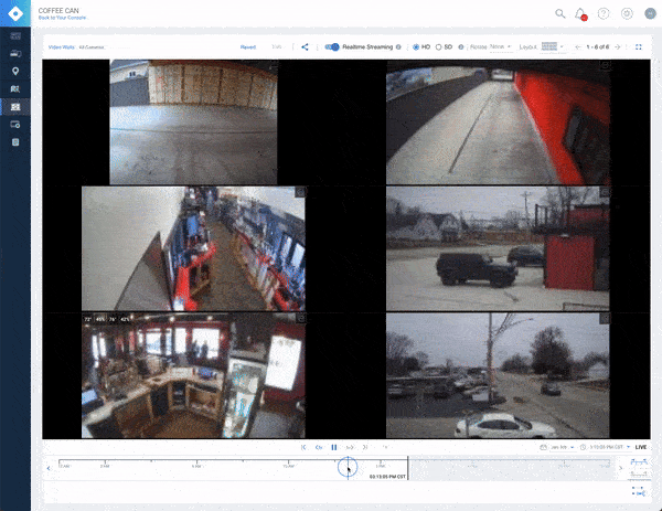 Scrub through video wall multiple cameras