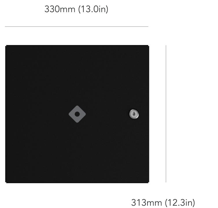Rhombus DC20 door controller with dimensions displayed. Compact design with easy plug and play and ability to view and review access logs.