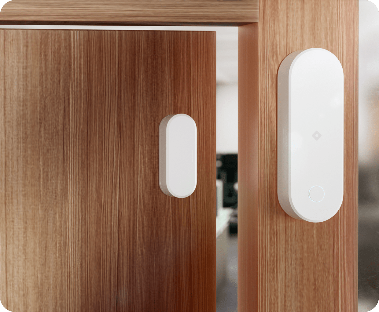 D20 IoT sensor on a door, utilizing IoT technology for security and monitoring, enhancing safety with real-time data collection.
