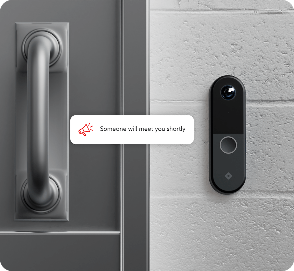 Rhombus DR40 door reader installed beside a door, showcasing a part of rhombus commercial access control systems.