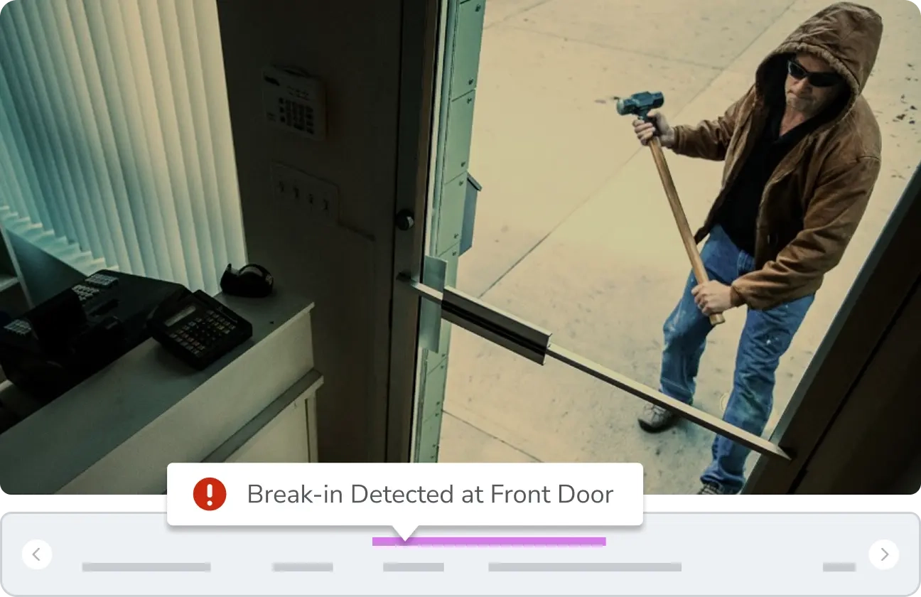 Rhombus alarm monitoring security solution detecting unidentified personnel during a break-in